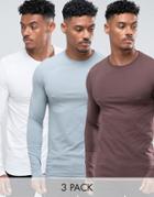 Asos Extreme Muscle Long Sleeve T-shirt With Crew Neck 3 Pack Save - Multi