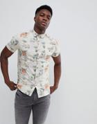 Brave Soul Point Collar Surf Print Shirt - Cream