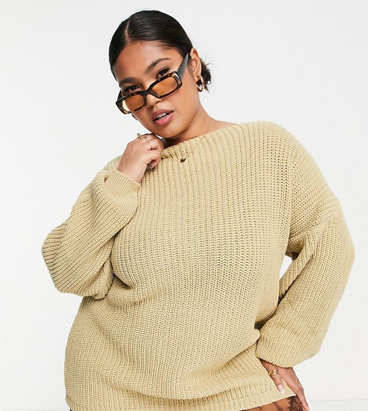 Glamorous Curve Scoop Back Sweater In Oatmeal-neutral