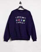 Daisy Street Relaxed Sweatshirt With 'out Of This World' Print-navy