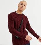 Asos Design Tall Heavyweight Cable Knit Sweater In Burgundy