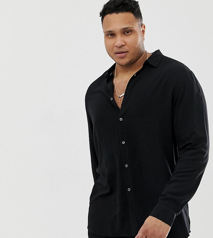 Asos Design Plus Regular Fit Viscose Shirt In Black - Black