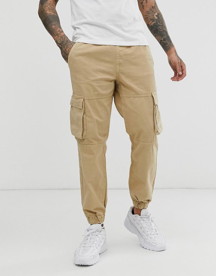 Bershka Cargo Pants With Pocket Detail In Beige - Beige