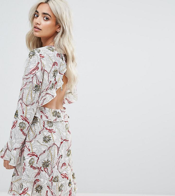 Boohoo Petite Floral Print Open Back Skater Dress - Pink