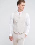 Asos Wedding Skinny Suit Vest In Crosshatch Nep In Putty With Floral Print Lining - Gray