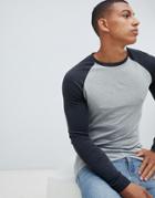 Asos Design Muscle Fit Long Sleeve Crew Neck T-shirt With Stretch With Contrast Raglan Sleeves - Multi