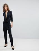 Selected Femme Wrap Slinky Jumpsuit - Black