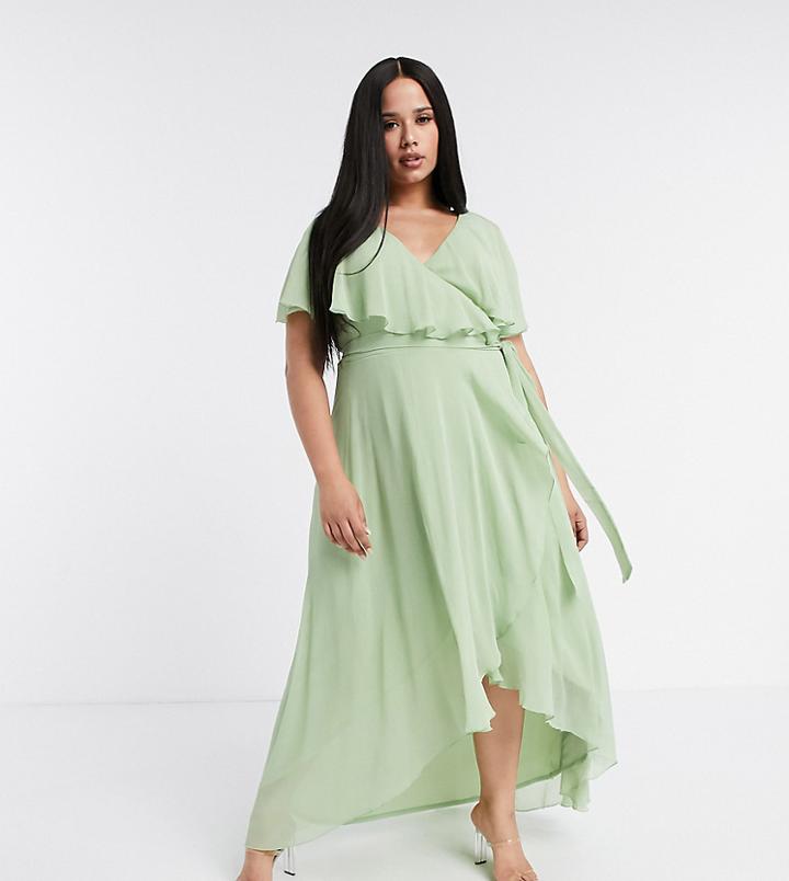 Asos Design Curve Cape Back Dipped Hem Maxi Dress-green