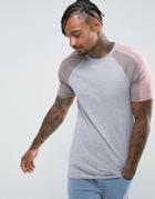 Asos Muscle Fit T-shirt With Double Contrast Raglan - Gray