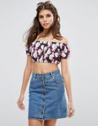 Asos Off Shoulder Bandeau Crop In Print - Multi