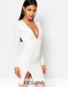 Club L Plunge Split Detail Body-conscious Mini Dress - White