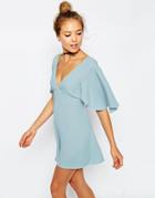 Asos Pretty Flutter Sleeve Playsuit With Bow Back - Light Blue