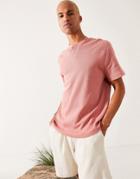 Asos Design Relaxed Fit Short Sleeve Waffle T-shirt With Grandad Collar In Pink