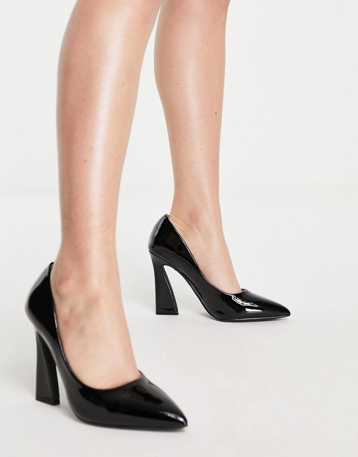 Glamorous Flared Heel Shoe In Black