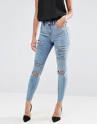Asos Ridley Skinny Jeans In Dreamer Light Wash Shredded Rips And Raw H
