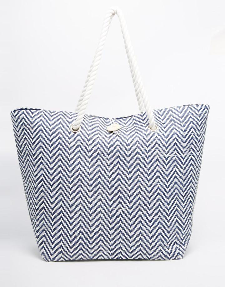 South Beach Large Straw Bag With Chevron Print
