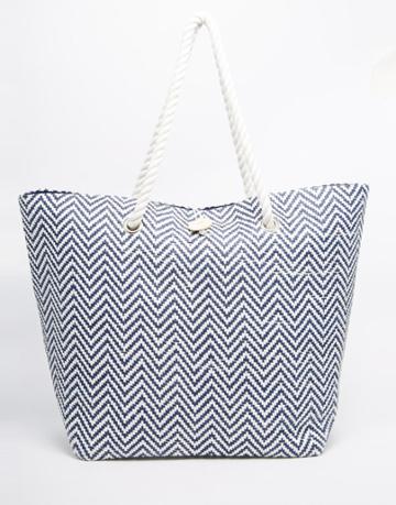 South Beach Large Straw Bag With Chevron Print