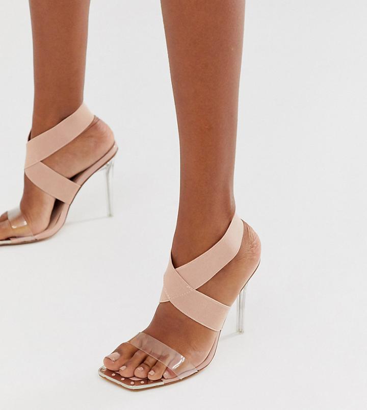 Public Desire Exclusive Only Elastic Perspex Heeled Sandal In Beige - Beige