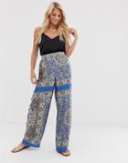Vila Scarf Print Wide Leg Pants-navy