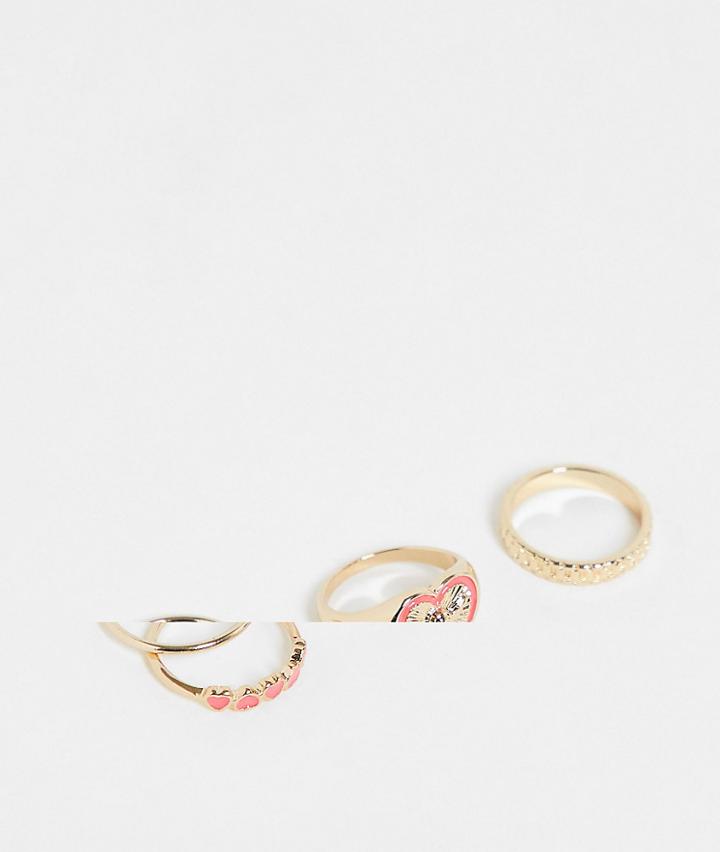 Topshop 4-pack Enamel Heart Rings In Gold And Red