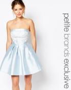 Chi-chi London Petite Bandeau Mini Prom Dress With Lace Applique Bust Detail - Pale Blue