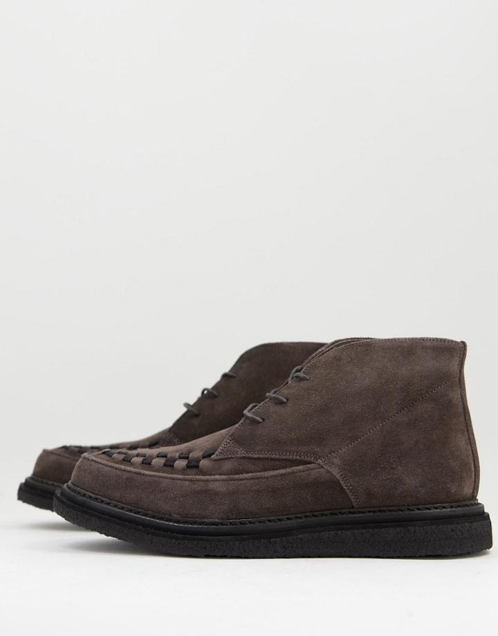 All Saints Leon Chunky Lace Up Boots In Gray Suede
