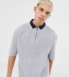 Collusion Short Sleeve Striped Shirt With Half Zip-navy