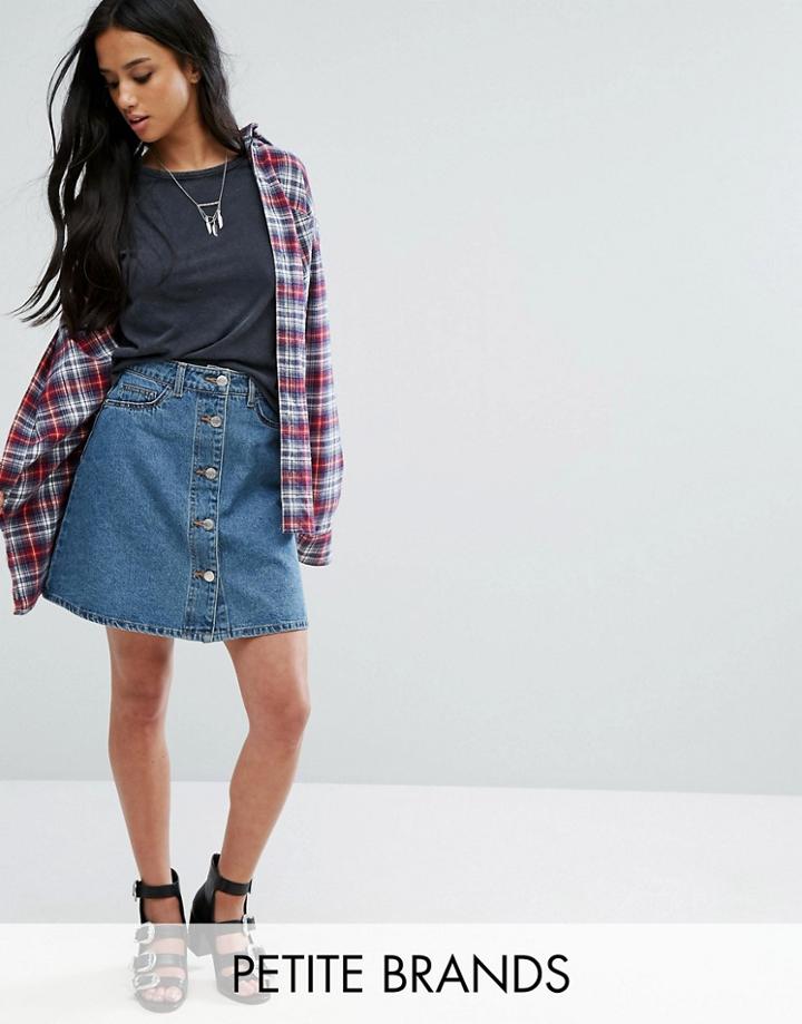 Noisy May Petite Button Through Denim Skirt - Blue