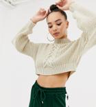 Missguided High Neck Cropped Sweater In Cream - Cream