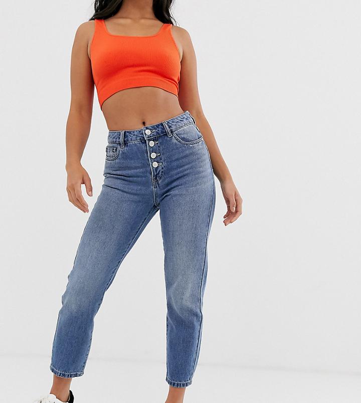 Only Petite Button Detail Straight Leg Jeans - Blue