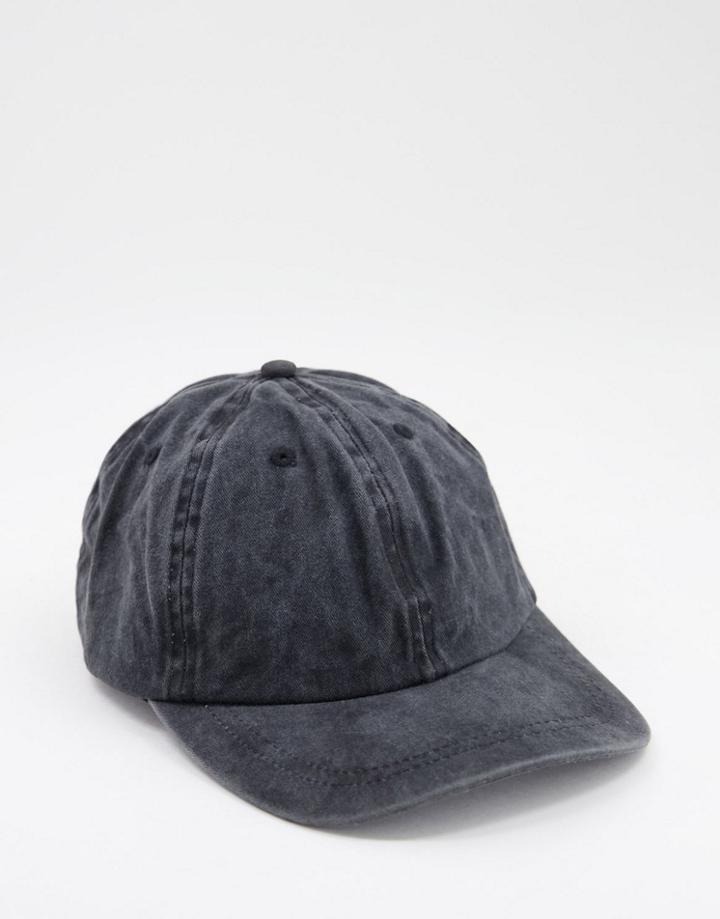 Asos Design Baseball Cap In Washed Black Cotton