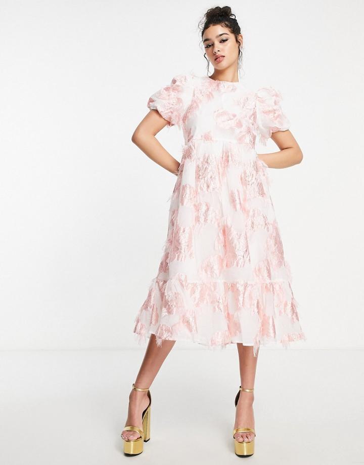 Dream Sister Jane Oversized Jaquard Smock Dress In Pink Peony Print