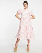 Dream Sister Jane Oversized Jaquard Smock Dress In Pink Peony Print