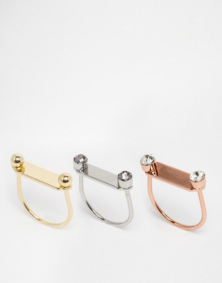 Monki Geometric Ring Pack - Multi