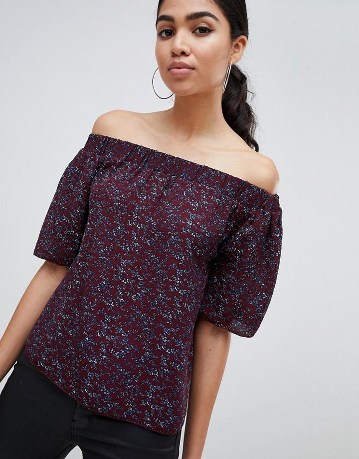 Ax Paris Floral Off The Shoulder Top - Purple