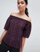 Ax Paris Floral Off The Shoulder Top - Purple