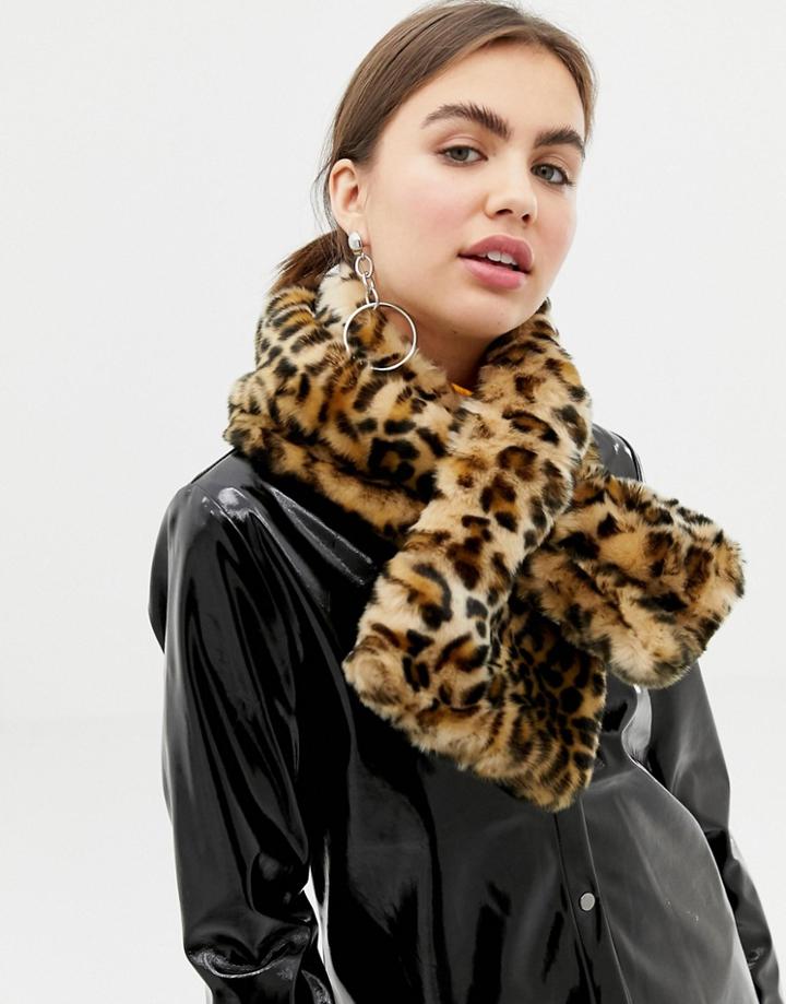B.young Leopard Faux Fur Scarf - Multi