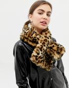 B.young Leopard Faux Fur Scarf - Multi