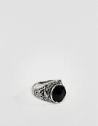 Designb Black Stone Signet Ring Exclusive To Asos - Silver