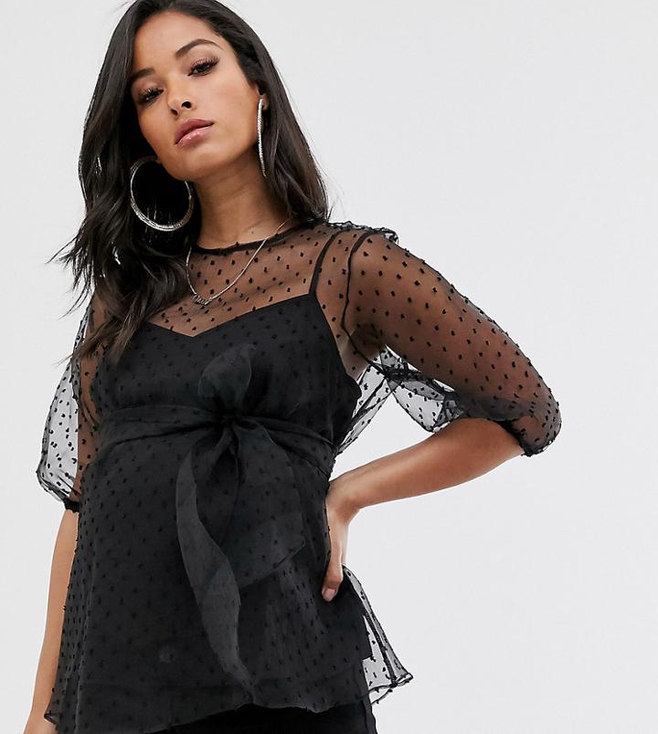 Asos Design Maternity 3/4 Sleeve Sheer Organza Top In Dobby - Clear