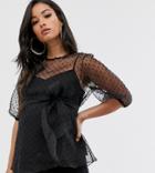 Asos Design Maternity 3/4 Sleeve Sheer Organza Top In Dobby - Clear