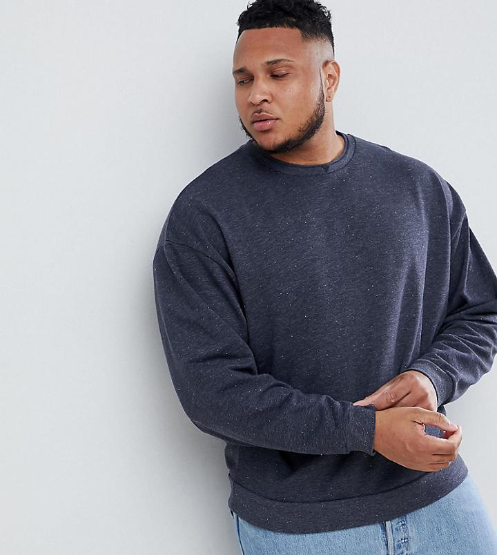 Asos Design Plus Oversized Sweatshirt With Double Neck In Navy Interest Fabric - Navy