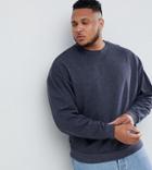 Asos Design Plus Oversized Sweatshirt With Double Neck In Navy Interest Fabric - Navy