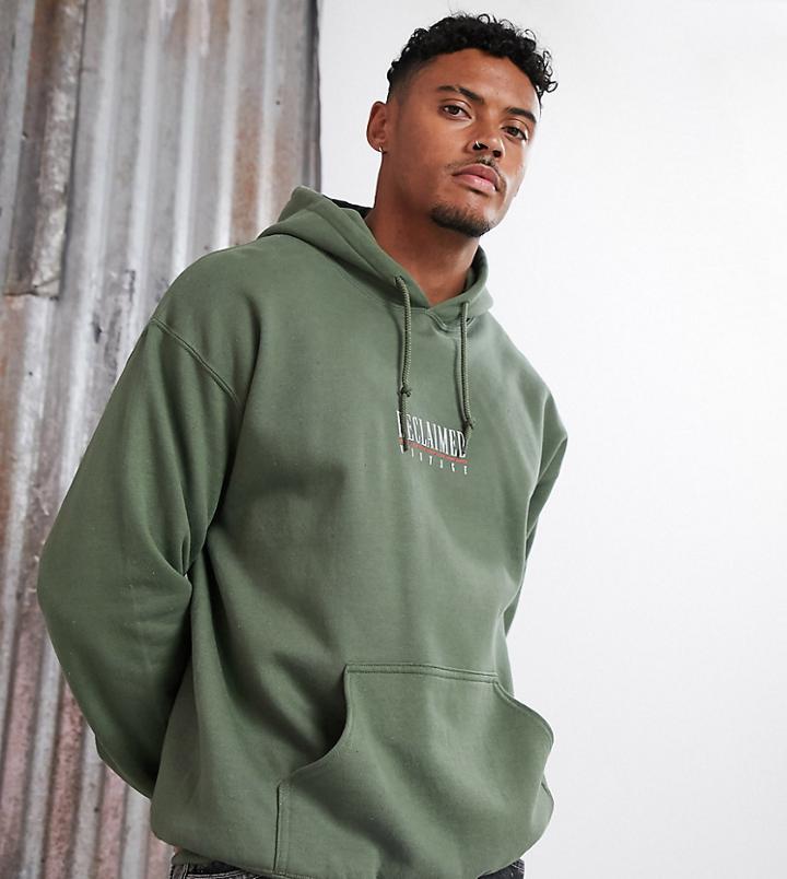 Reclaimed Vintage Inspired Logo Hoodie In Khaki Overdye-green