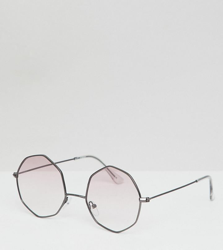 Asos Design Metal Oxtagon Round Sunglass In Gunmetal With Pink Grad Lens - Gray