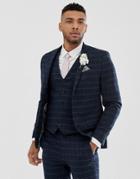 River Island Wedding Skinny Suit Jacket In Navy Check