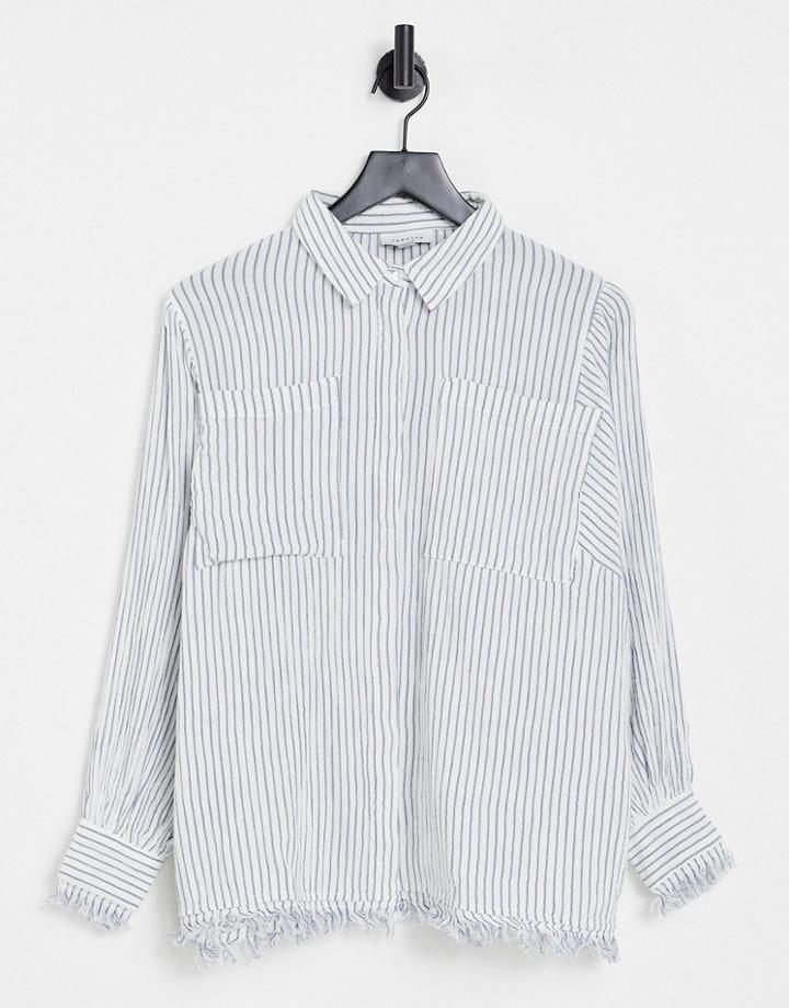 Topshop Laundered Tassel Striped Shirt In Blue-blues