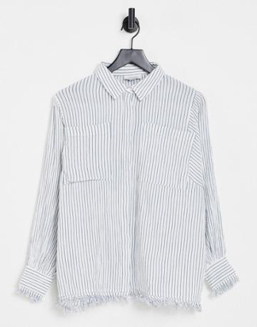 Topshop Laundered Tassel Striped Shirt In Blue-blues