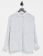 Topshop Laundered Tassel Striped Shirt In Blue-blues