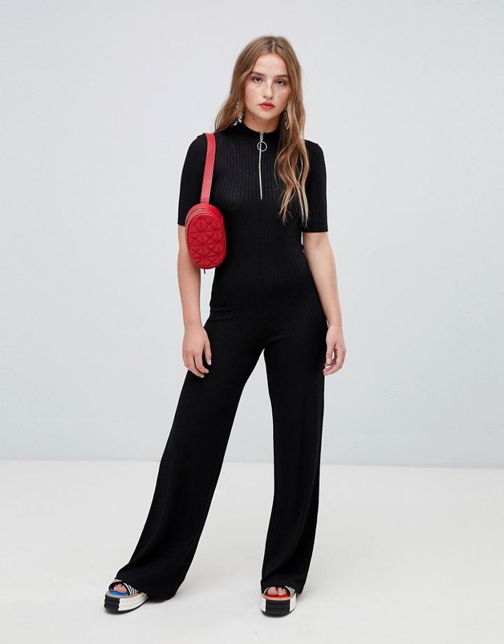 Stradivarius Zip Up Jumpsuit - Blue